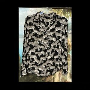 Jane and Delancey Black and Off-White Zebra Print Blouse